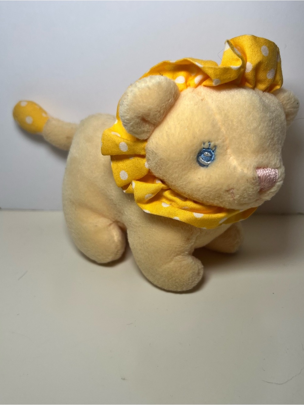 Vintage Precious Moments Inspired Nursery Lion Plush Puppy Dog Eyes Mini Yellow